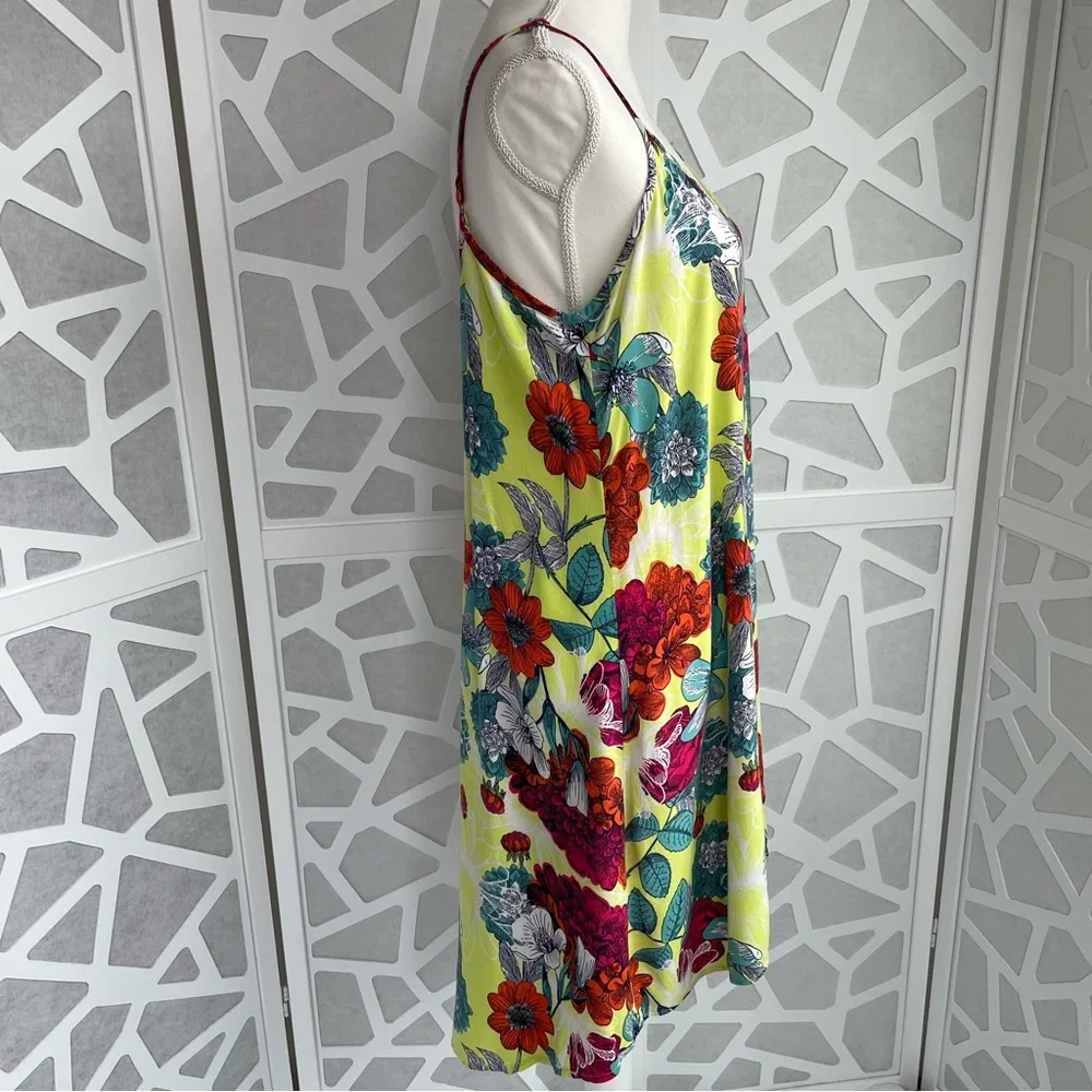 Floral summer dress high low relaxed fit cotton green multicolored sz L large - Picture 2 of 8